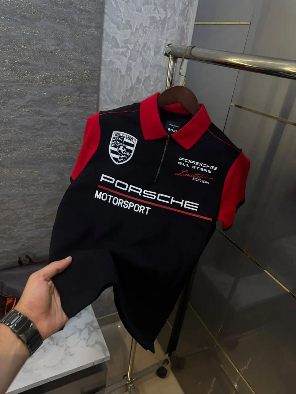 Hugo  Bos s X Porsche Black Logo Work Premium Polo T-shirt