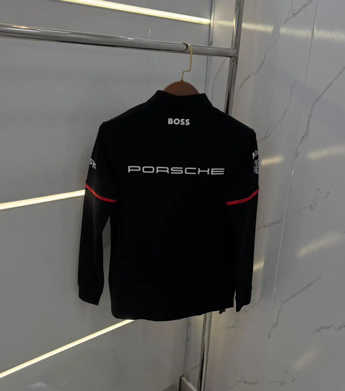 Hugo Boss Porsche Black Logo Work Premium Full Sleeve Polo T-Shirt