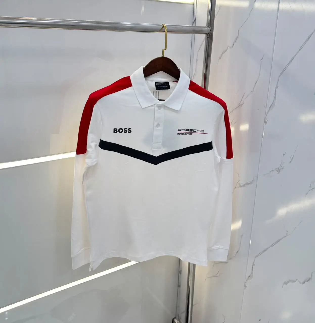 Hugo Boss Porsche White Logo Work Premium Full Sleeve Polo T-Shirt