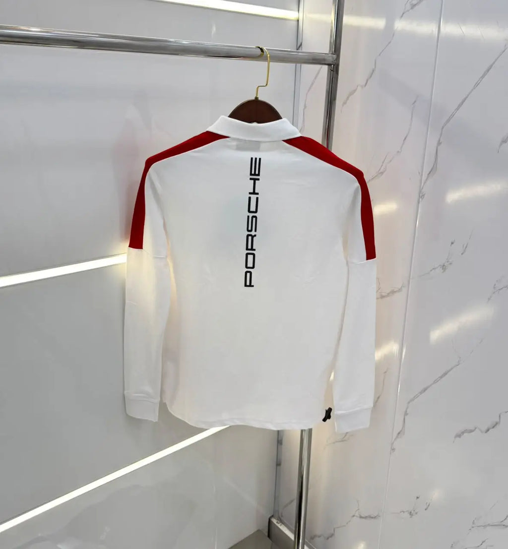 Hugo Boss Porsche White Logo Work Premium Full Sleeve Polo T-Shirt