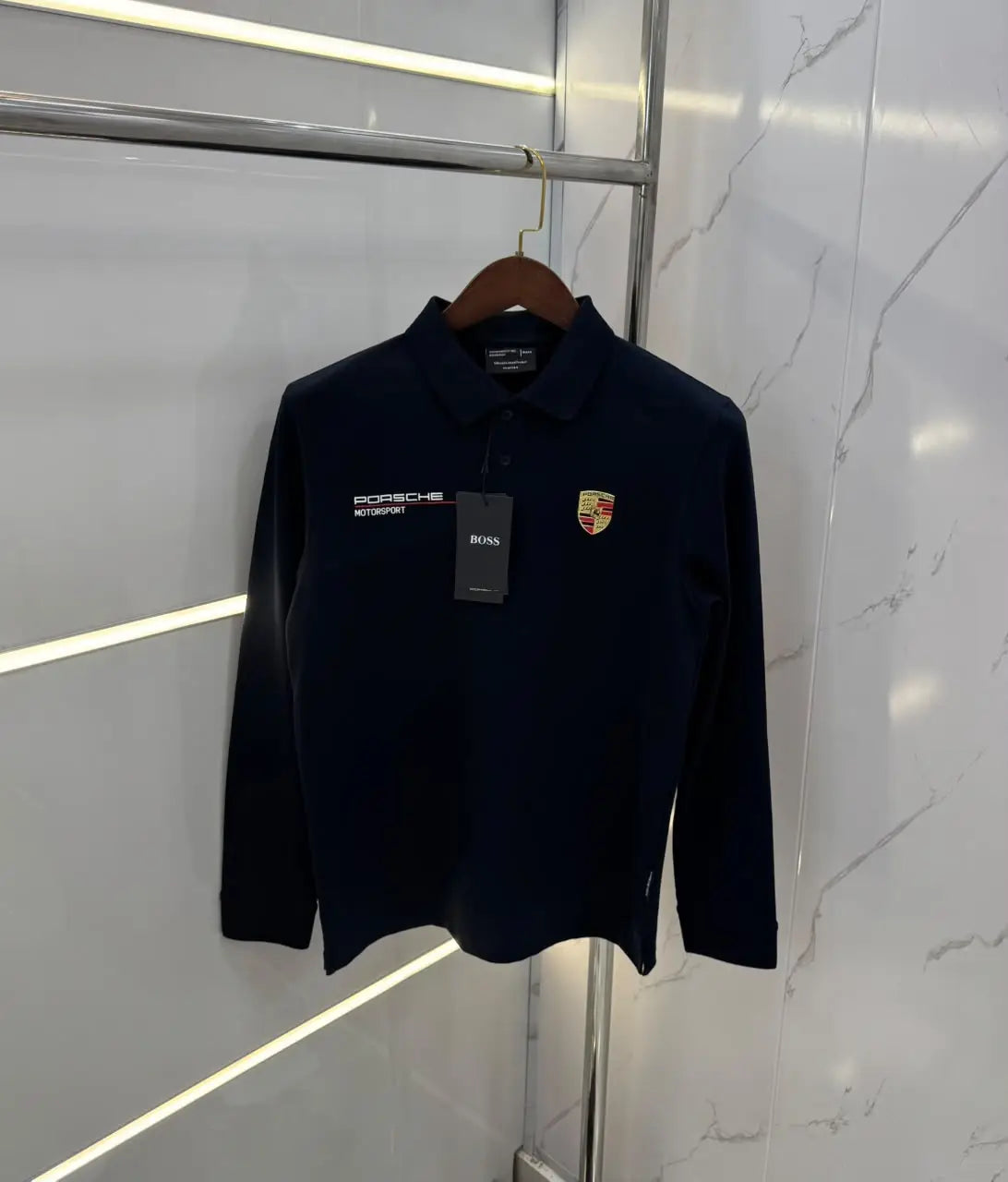 Hugo Boss Porsche Navy Blue Logo Work Premium Full Sleeve Polo T-Shirt Secondary image
