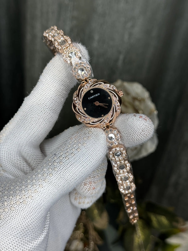 Cartie r RoseGold Black Diamond Premium Ladies Watch
