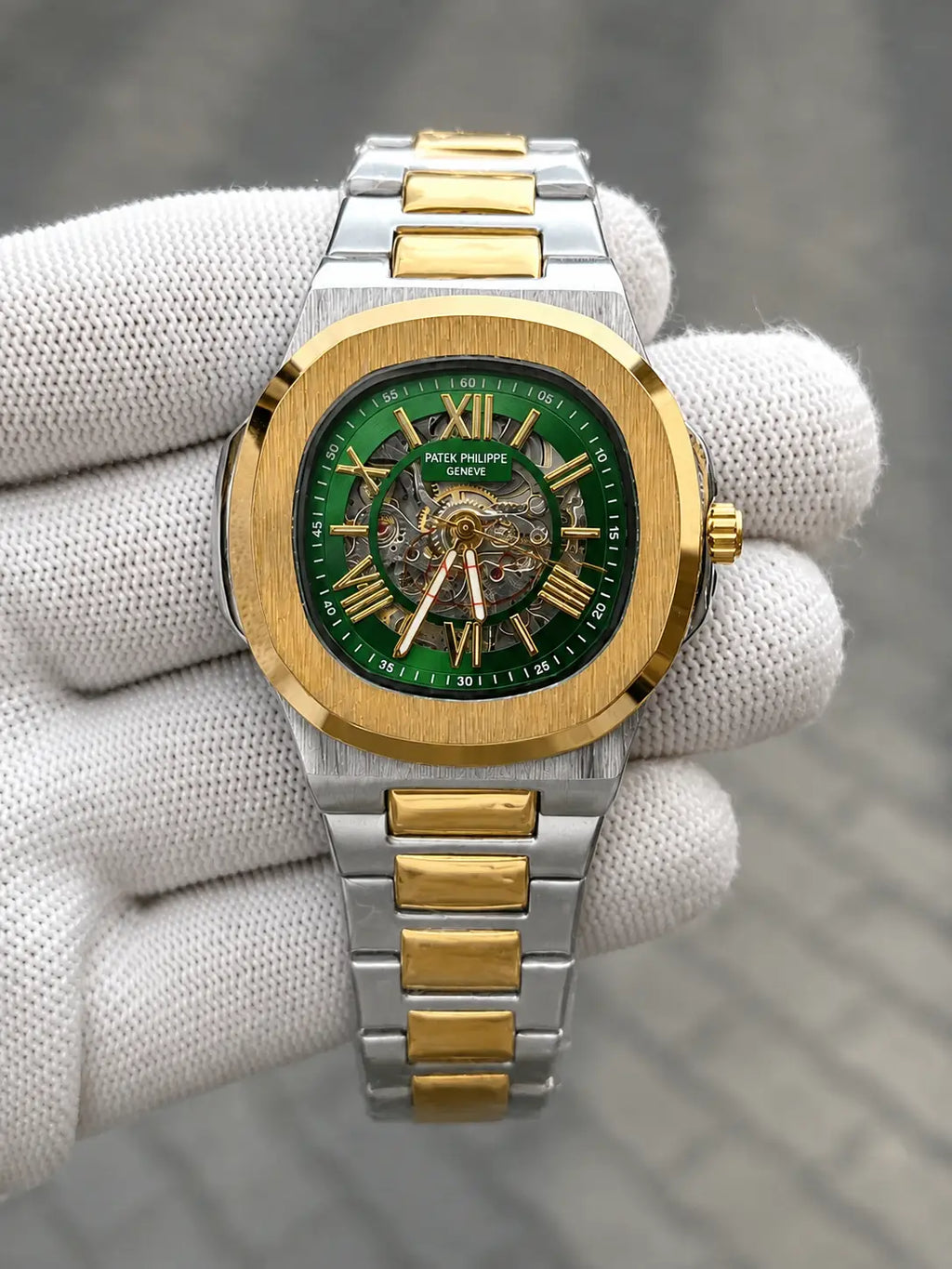 Patek Philipe Skeleton Roman Two Tone Green