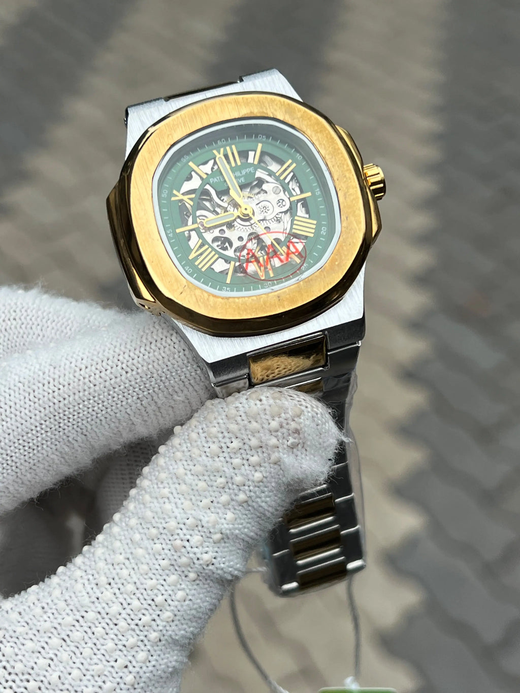 Patek Philipe Skeleton Roman Two Tone Green