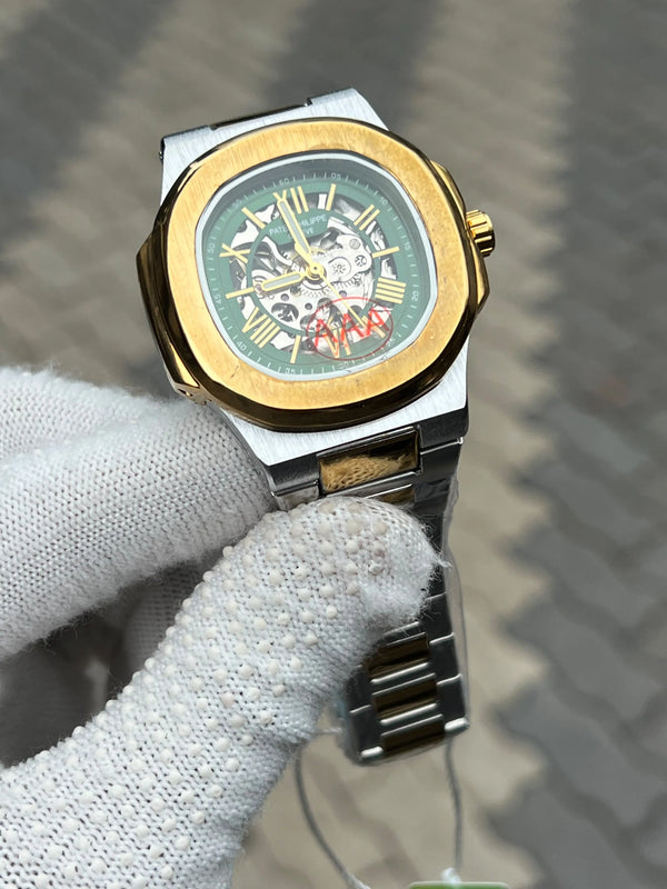 Patek Philipe Skeleton Roman Two Tone Green