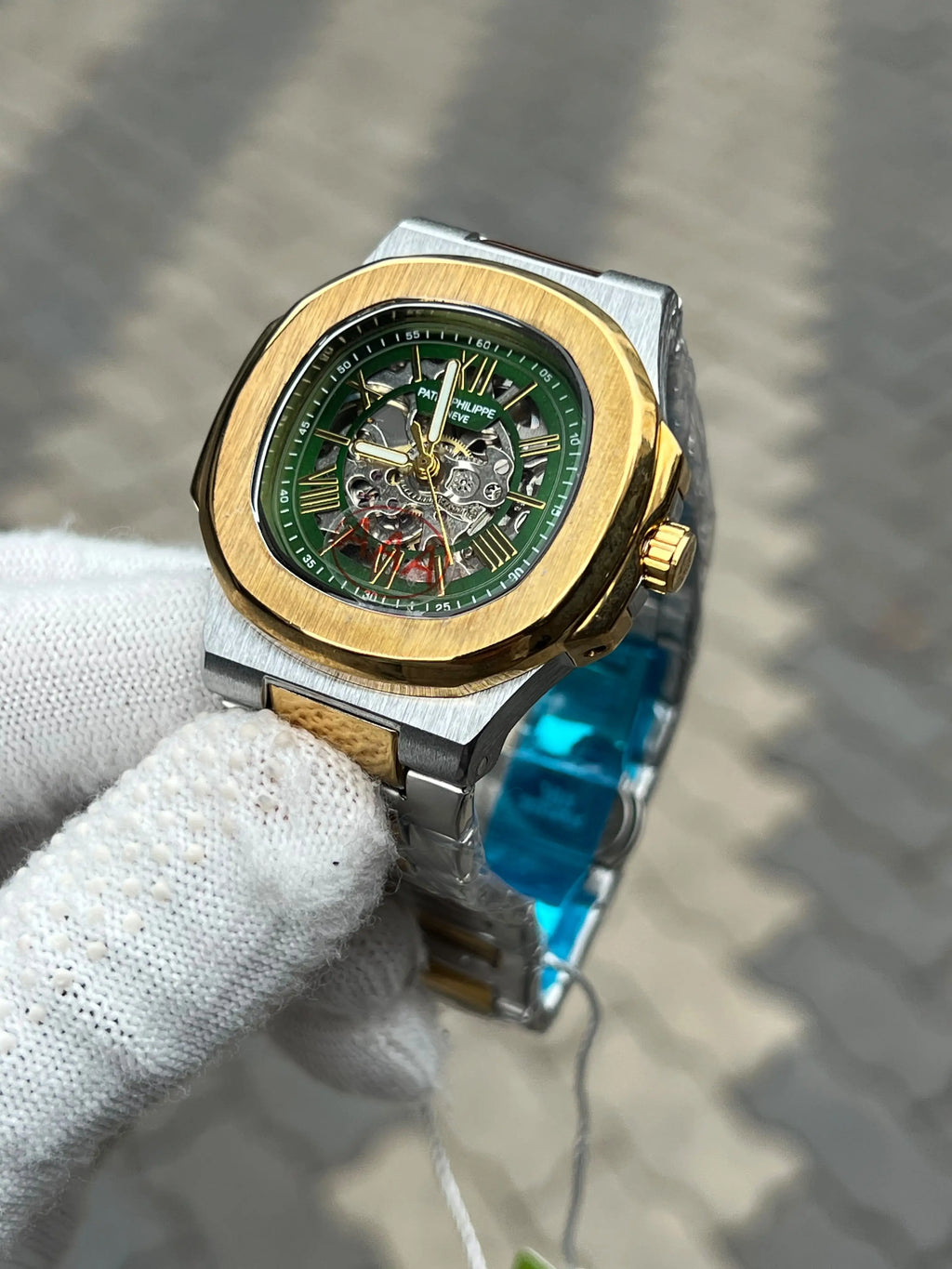 Patek Philipe Skeleton Roman Two Tone Green