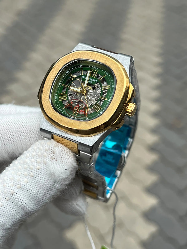 Patek Philipe Skeleton Roman Two Tone Green