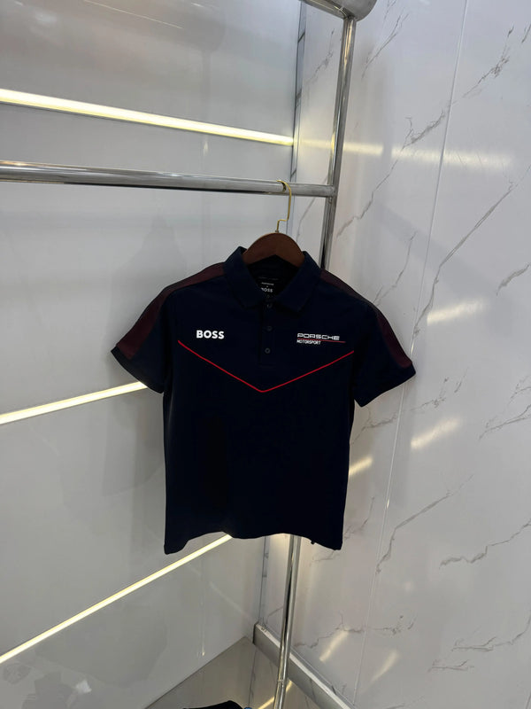 Hugo  Bos s X Porsche Navy Blue Logo Work Premium Polo T-shirt